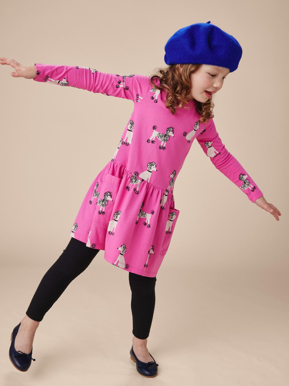 Long Sleeve Pocket Dress: Poodle Promenade