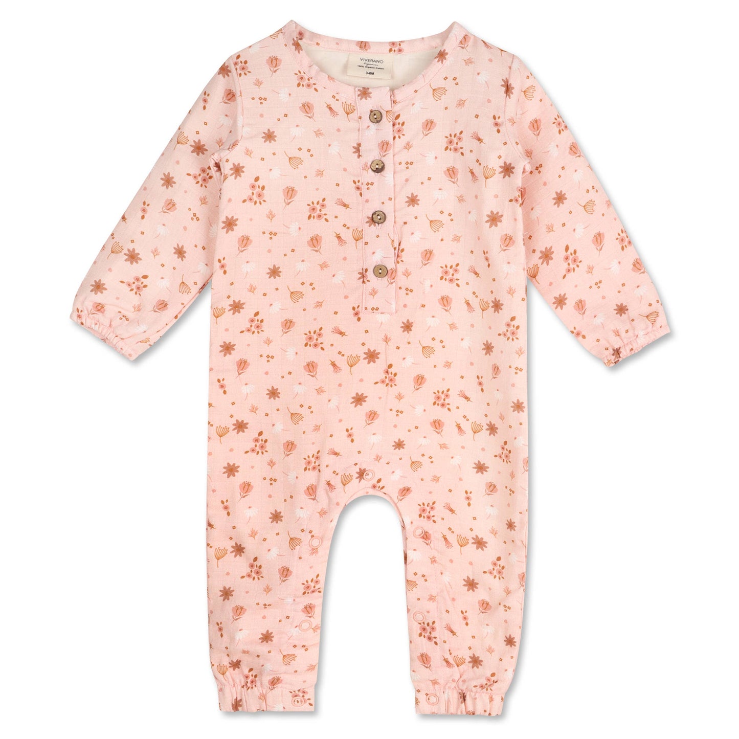 Pink Floral Long Sleeve Baby Jumpsuit  (Organic Muslin)