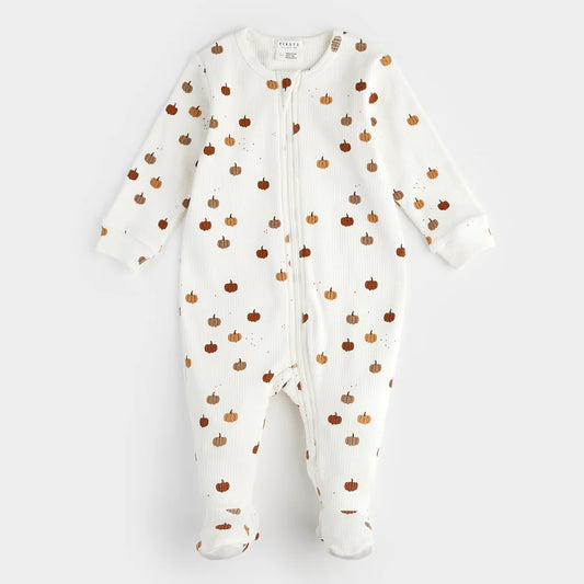 Pumpkin Printon Baby Sleeper: Off white