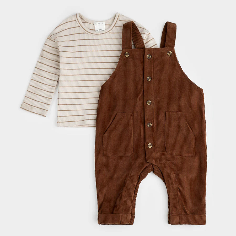 Mustang Corduroy Baby Overall Set: Brown