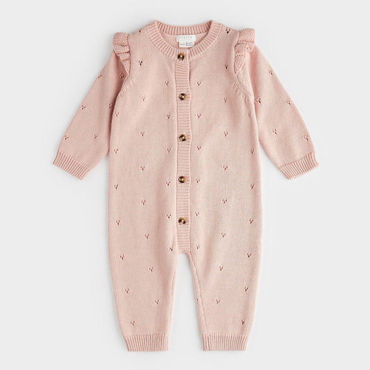 Peony Pointelle Knit Baby Playsuit: Light Pink