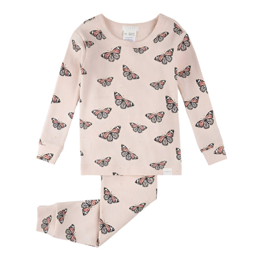 2Pc Baby Pajama Set: Pink Monarch