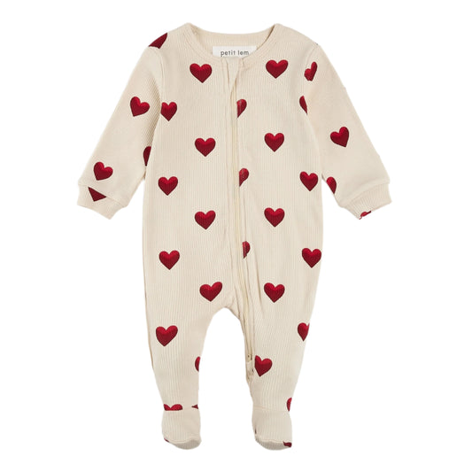 Heart Print Ribbed Footie