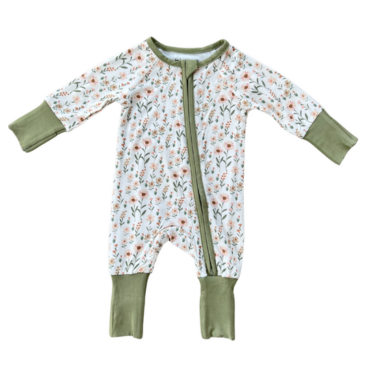 Daisy Field Long Sleeve Zip Romper