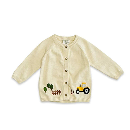 Farm & Tractor Embroidered Sweater Knit Baby Cardigan