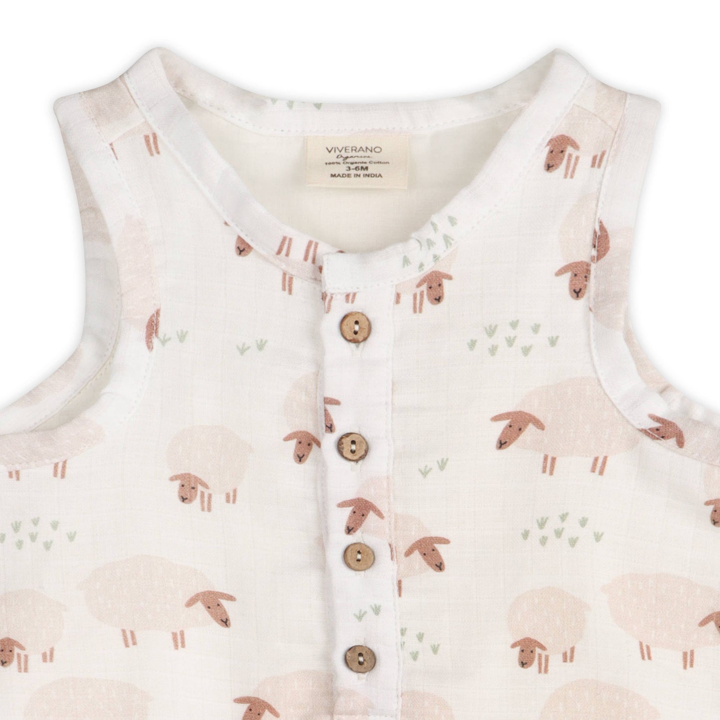 Sheep Sleeveless Baby Romper (Organic Muslin)