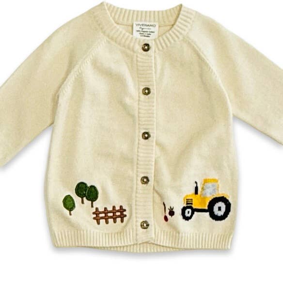 Farm & Tractor Embroidered Sweater Knit Baby Cardigan