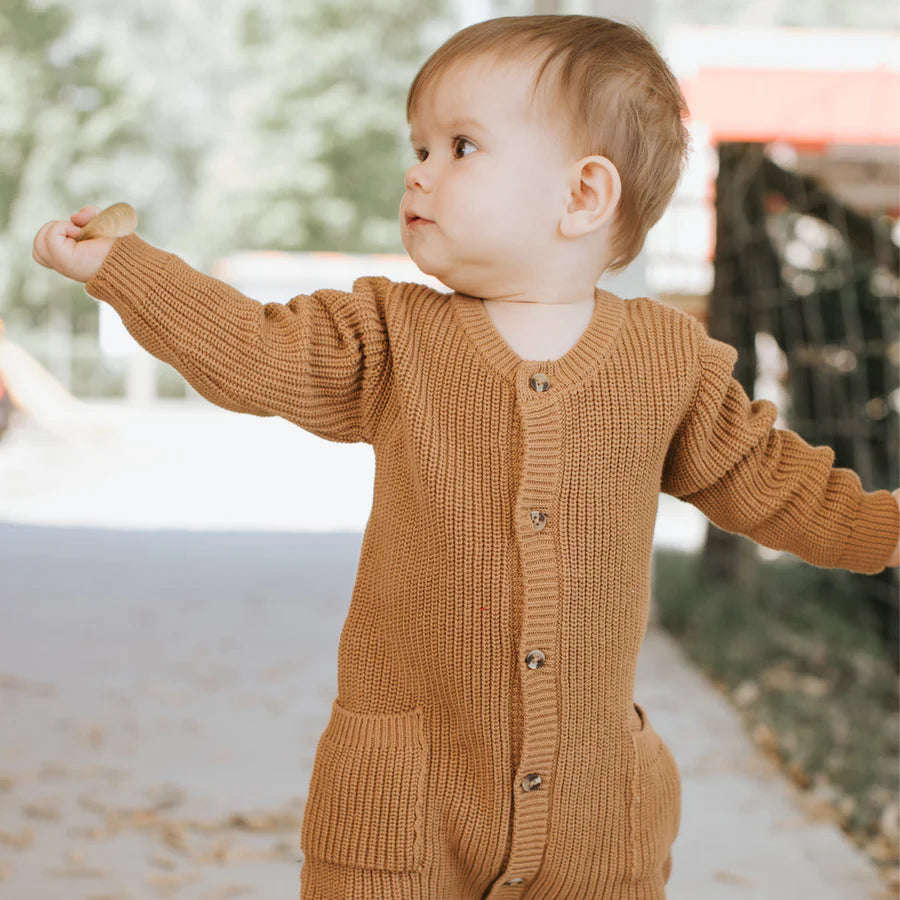 Amber Sweater Knit Playsuit: Gold