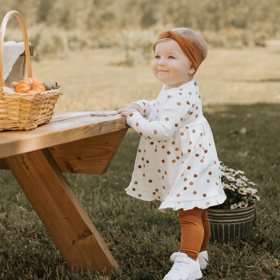 Pumpkin Print Modal Rib Baby Dress Set: Off white