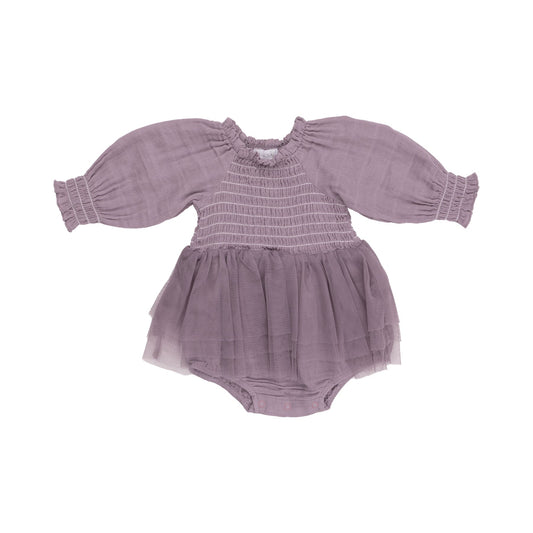 Dusty Lavendar Long Sleeve L/S Smocked Tutu Bubble