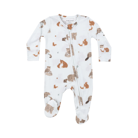 Mixed Woodland Animals Blue: 2 Way Zipper Footie