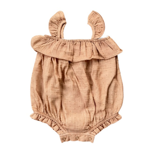 Girl’s Gauze Bubble Romper: Dots in Toffee