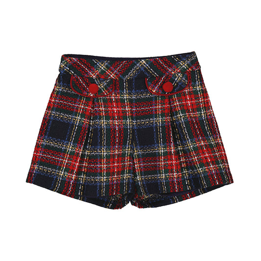 Girls Navy-Cherry Plaid shorts