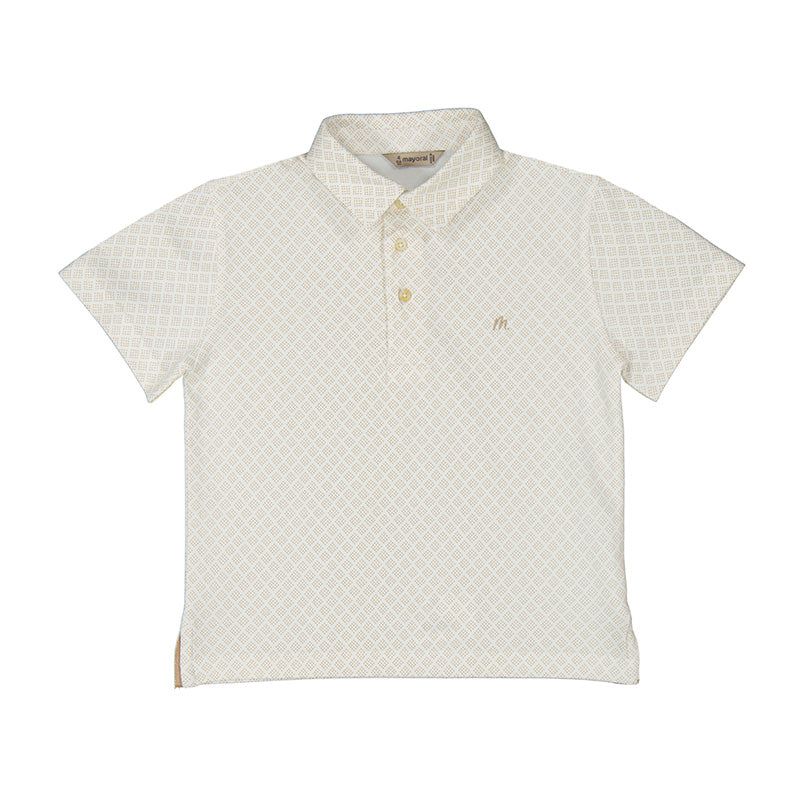 Diamond Print Polo- White Sand