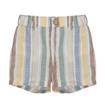 Striped Linen Shorts- Broccoli Green