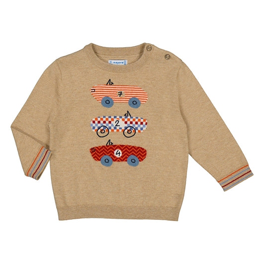 H. Sand Intarsia embroidered Baby Sweater