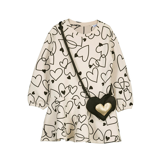 Girls Lotsa Hearts Dress- Chickpea