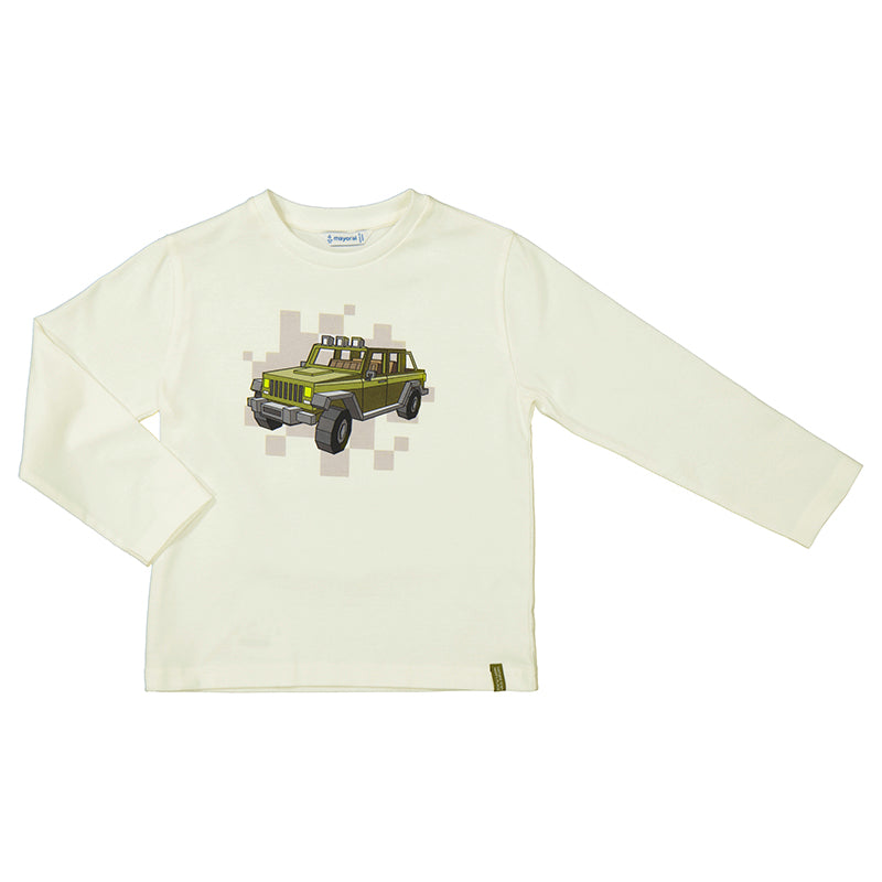 Boys Cream-moss L/s shirt cars