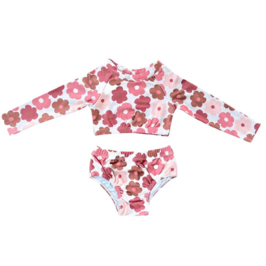 Girl’s Crop Two-Piece Swim Set: Retro Bloom