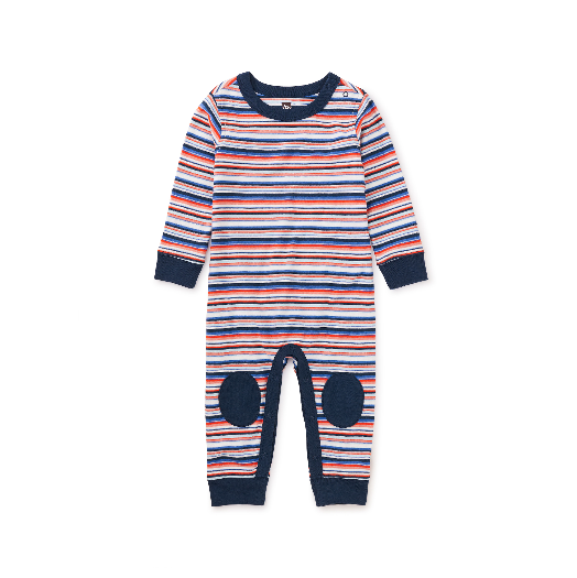 Stripe Knee Patch Baby Romper: Canal Blue