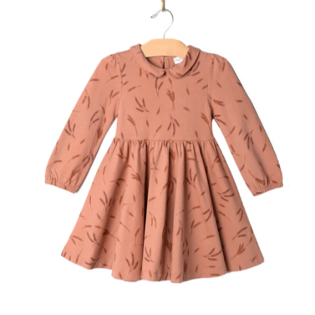 Girls Collar Twirl Dress- Combed Jersey: Wheat