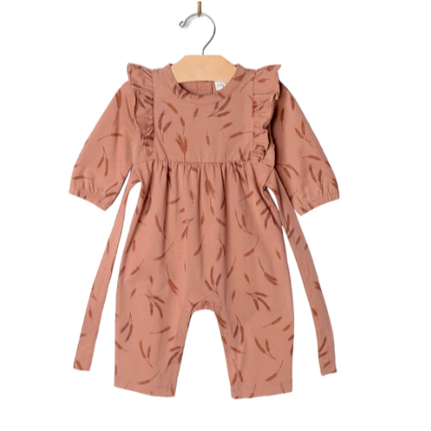 Flutter Long Baby Romper- Combed Jersey: Wheat