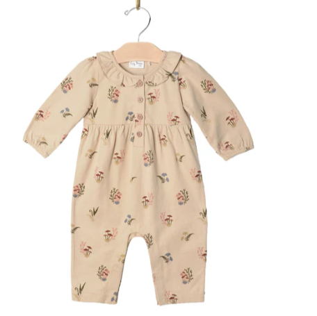 Frill Collar Baby Romper- Combed Jersey: Mushrooms