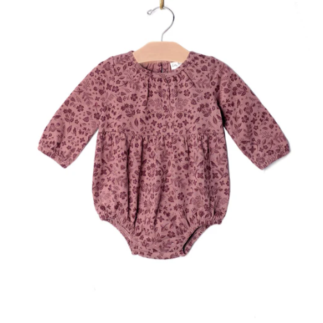 Long Sleeve Shortie Baby Romper- Combed Jersey: Plum Birds