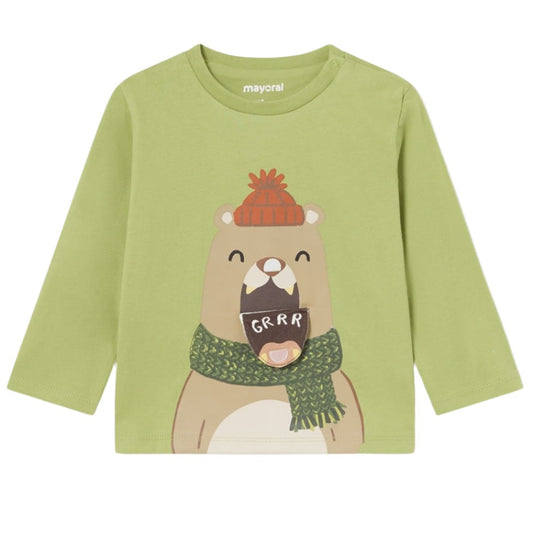 Interactive Winter Bear Baby Boy Tee - fern