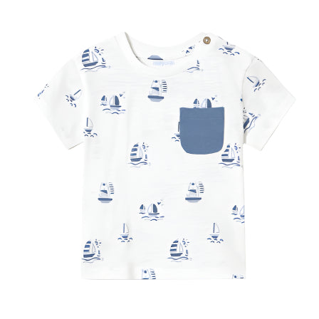 Printed s/s t-shirt: Capri blue