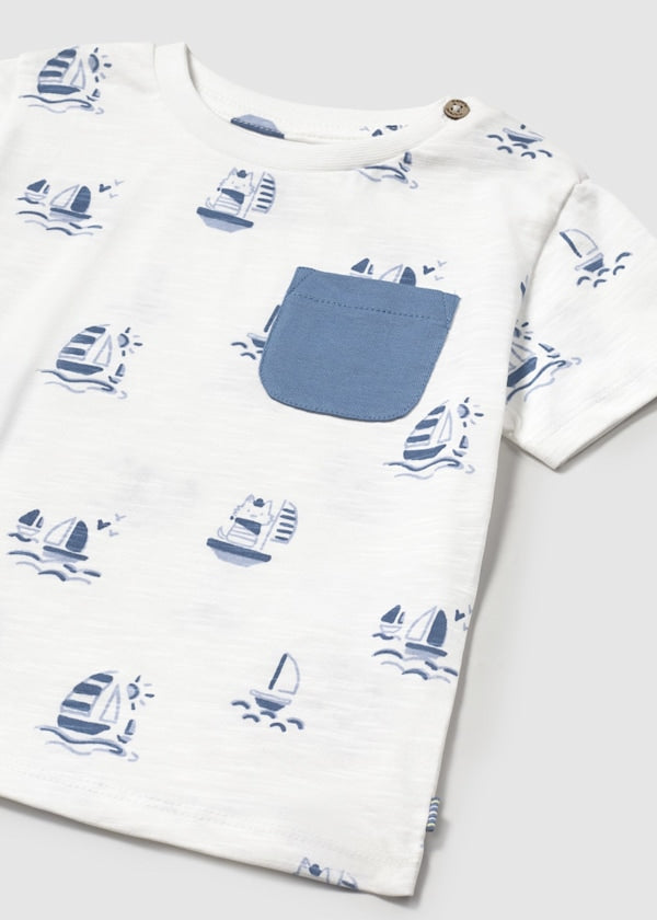 Printed s/s t-shirt: Capri blue