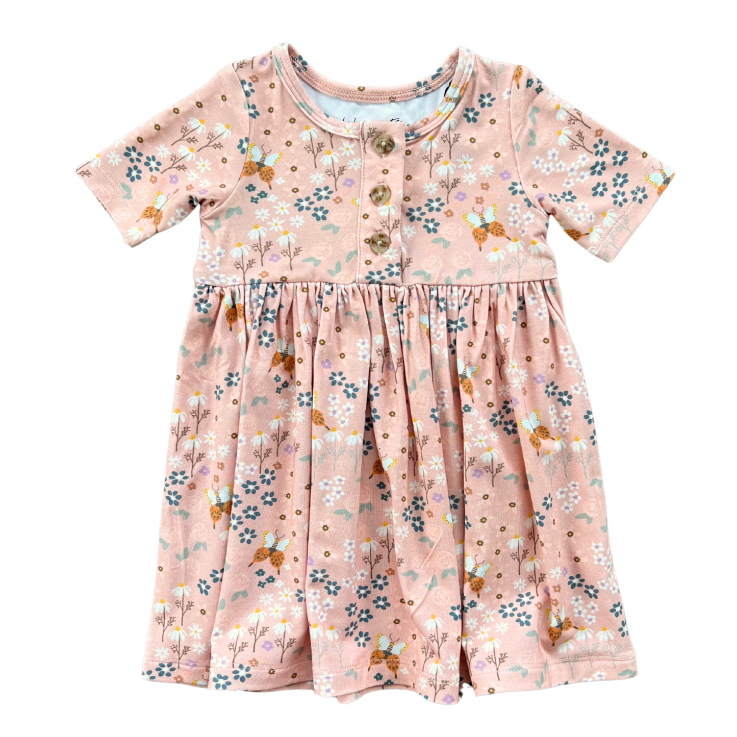 Butterfly Garden Short Sleeve Henley Dress