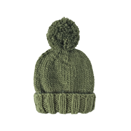 Classic Pom Knit Beanie- Moss