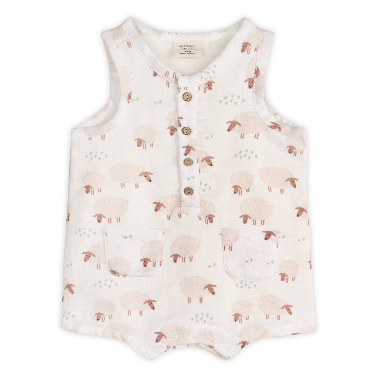 Sheep Sleeveless Baby Romper (Organic Muslin)