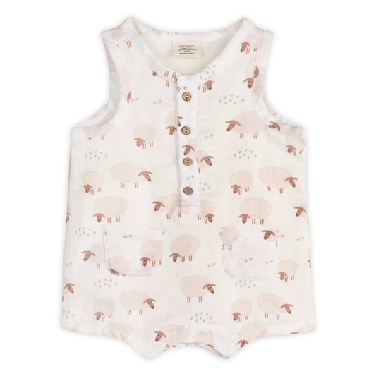 Sheep Sleeveless Baby Romper (Organic Muslin)