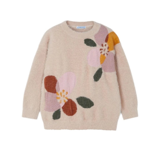 Girls Rose Knit Fleece Sweater