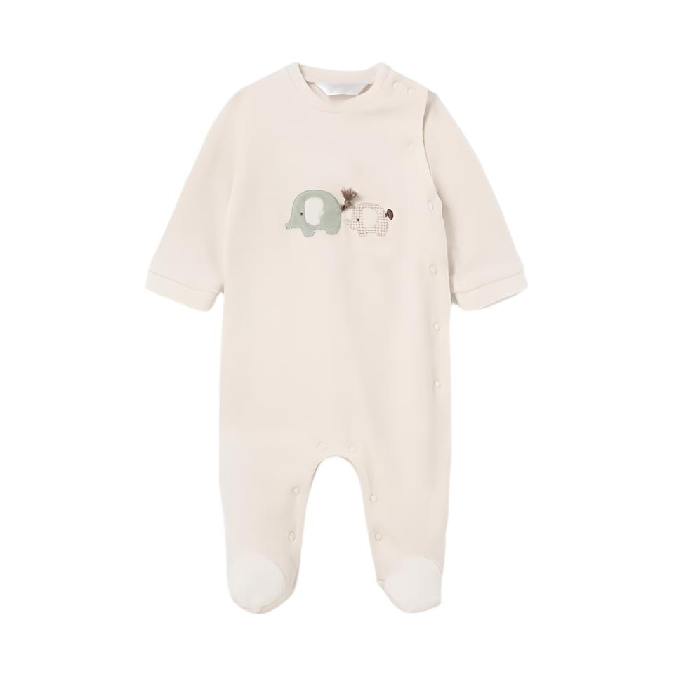 Mama & Baby Elephant Velour Footie- cream