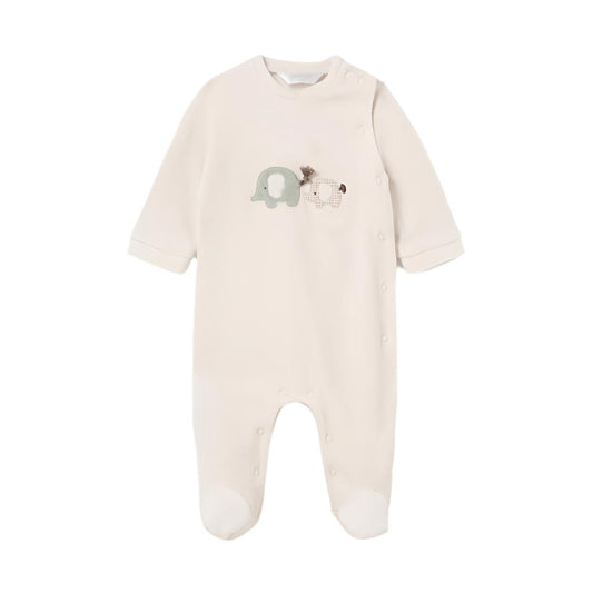 Mama & Baby Elephant Velour Footie- cream