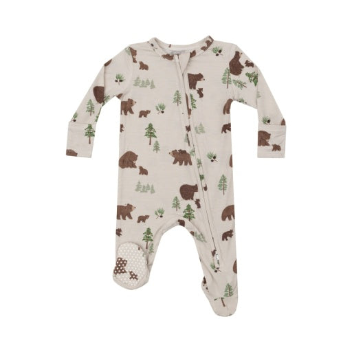 Sweet Brown Bears - 2 Way Zipper Baby Footie: Beige