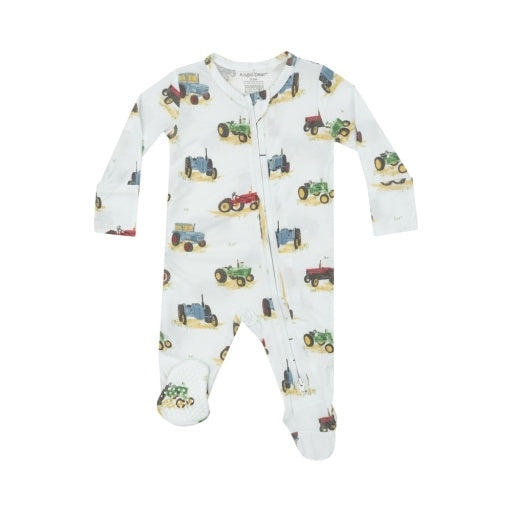 Vintage Tractors - 2 Way Zipper Baby Footie: Blue