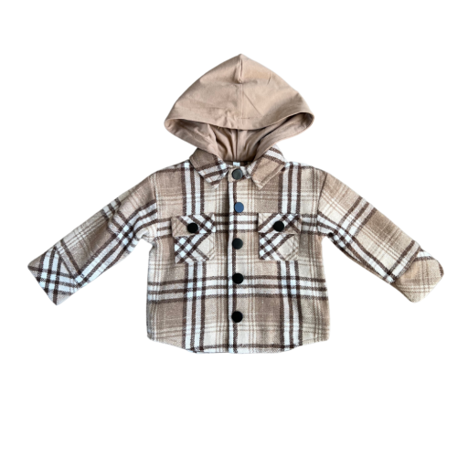 Hooded Shacket: Mocha Plaid