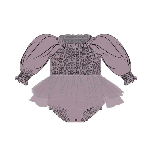 Dusty Lavendar - Long Sleeve Smocked Tutu Baby Bubble: Lavender