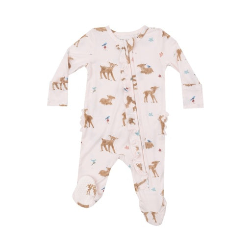 Soft Deer - 2 Way Ruffle Zipper Baby Footie: Pink