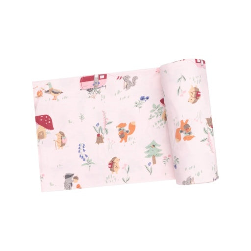 Cute Animal Campers - Swaddle Blanket: Pink