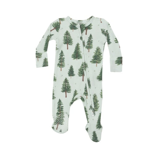 Forest Trees - 2 Way Zipper Baby Footie: Green