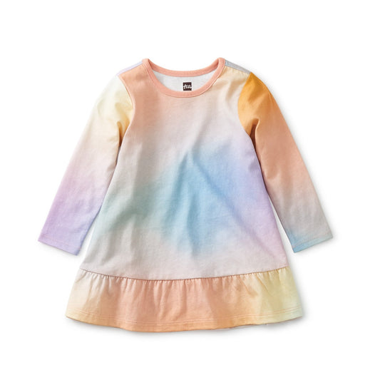 Ruffle Hem Swing Dress: Rainbow Gradient