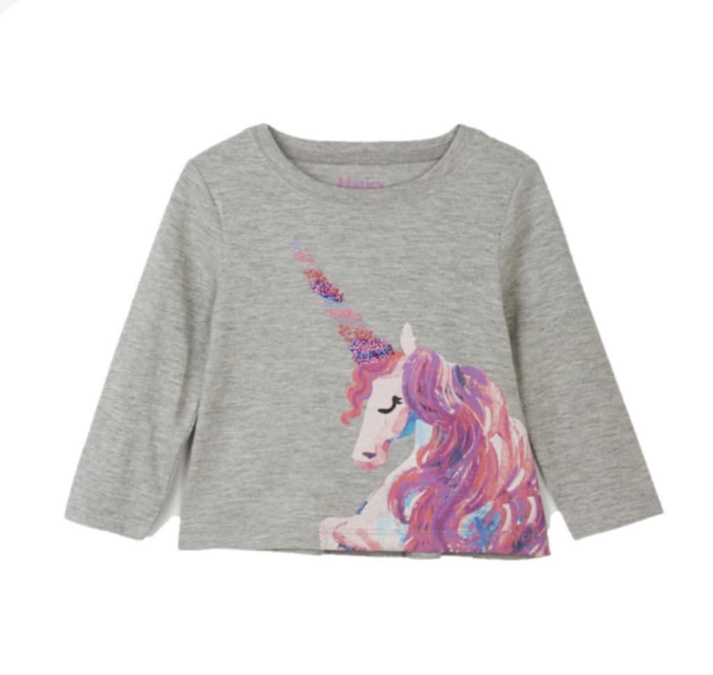 Enchanted Unicorn Long Sleeve Baby Tee - Athletic Grey