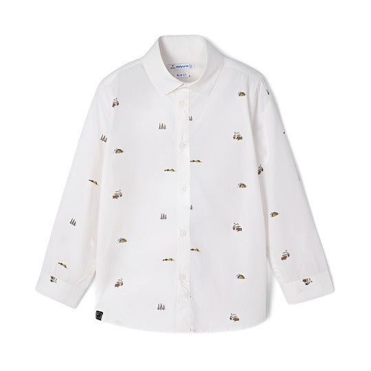 White Pattern L/S Shirt